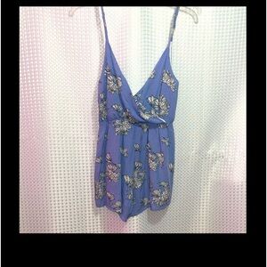 Tobi Pale Blue Summery Spaghetti Straps Plunge Neck Romper SZ XS